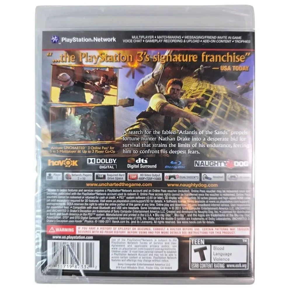 Sony Playstation 3 PS3 Video Game Uncharted 3 Drake’s Deception 2011